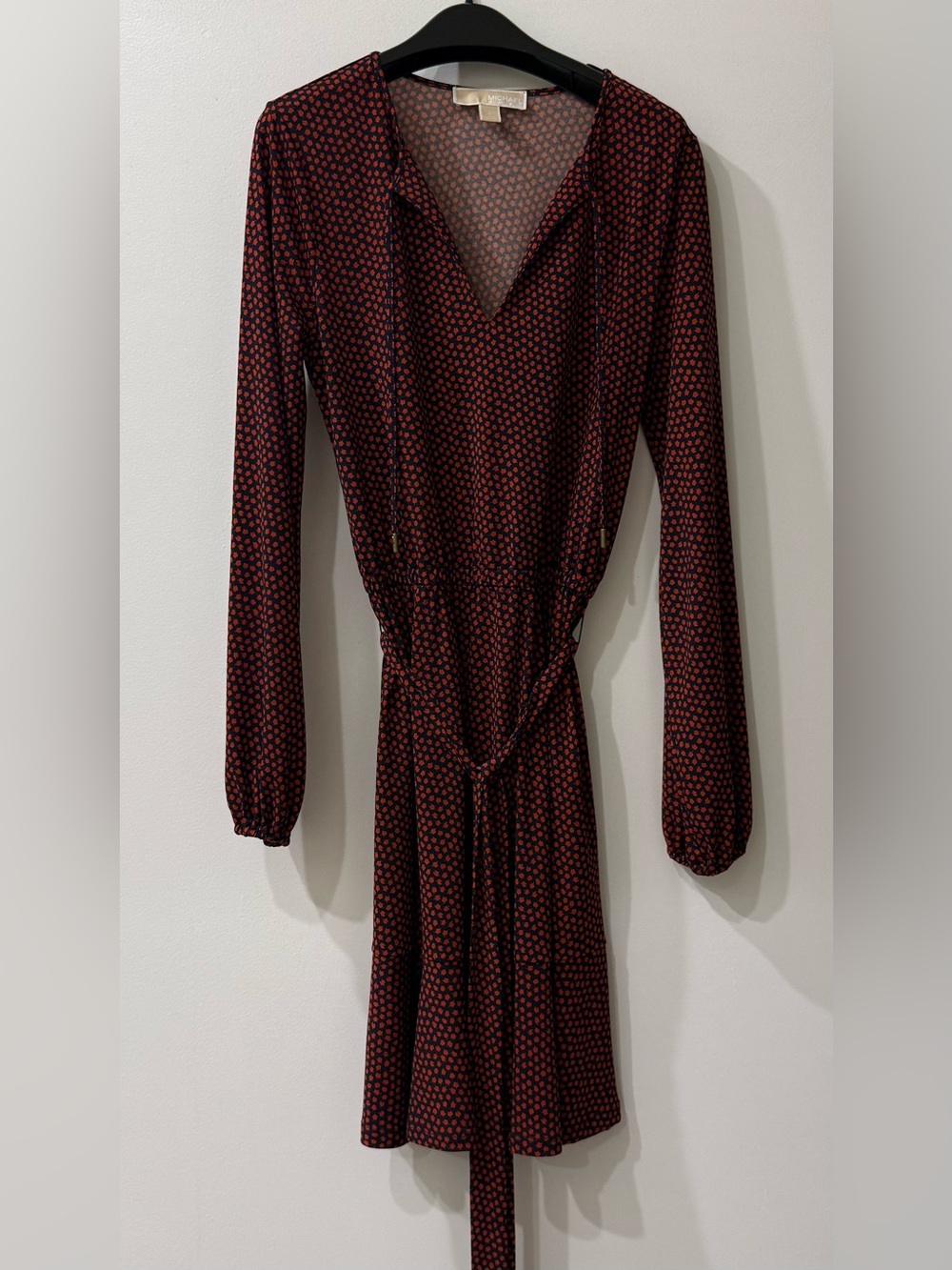 Michael Kors | Burgundy & Navy Print Tie-Waist Midi Dress | Size S - Picture 1 of 8